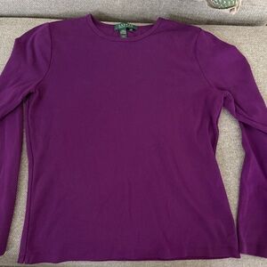Ralph Lauren Purple Crew Neck Long Sleeve Top 100% Cotton Size Medium